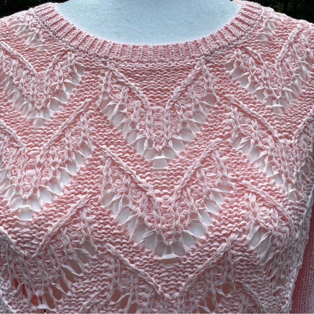 Talbots Scallop Pink Pointelle Crewneck Sweater LP Cotton Blend - Picture 3 of 16